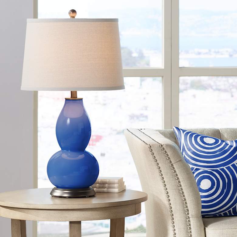 Image 1 Color Plus Double Gourd 28 3/4" Dazzling Blue Glass Table Lamp