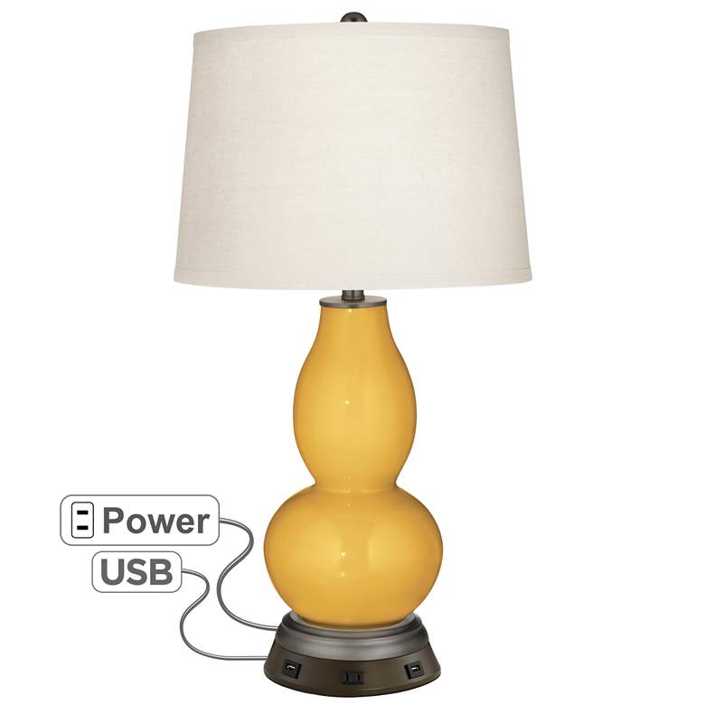 Image 1 Color Plus Double Gourd 28 3/4" Goldenrod Yellow Lamp with USB Base