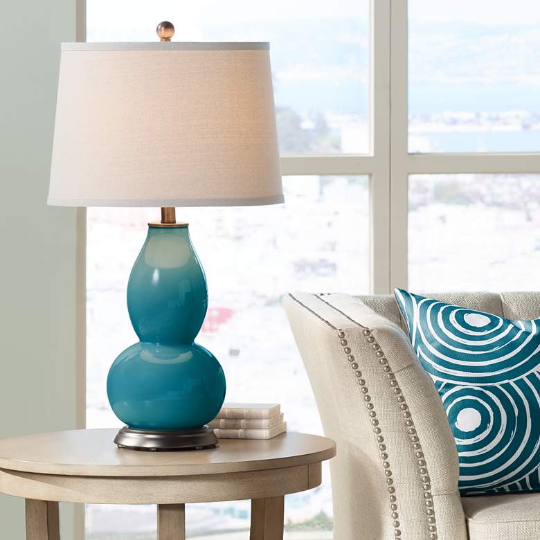 Image 1 Color Plus Double Gourd 28 3/4" High Caribbean Sea Blue Table Lamp