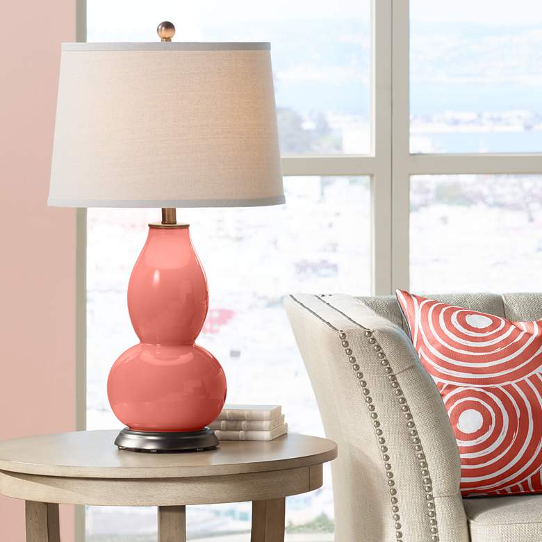 Image 1 Color Plus Double Gourd 28 3/4" High Coral Reef Pink Table Lamp