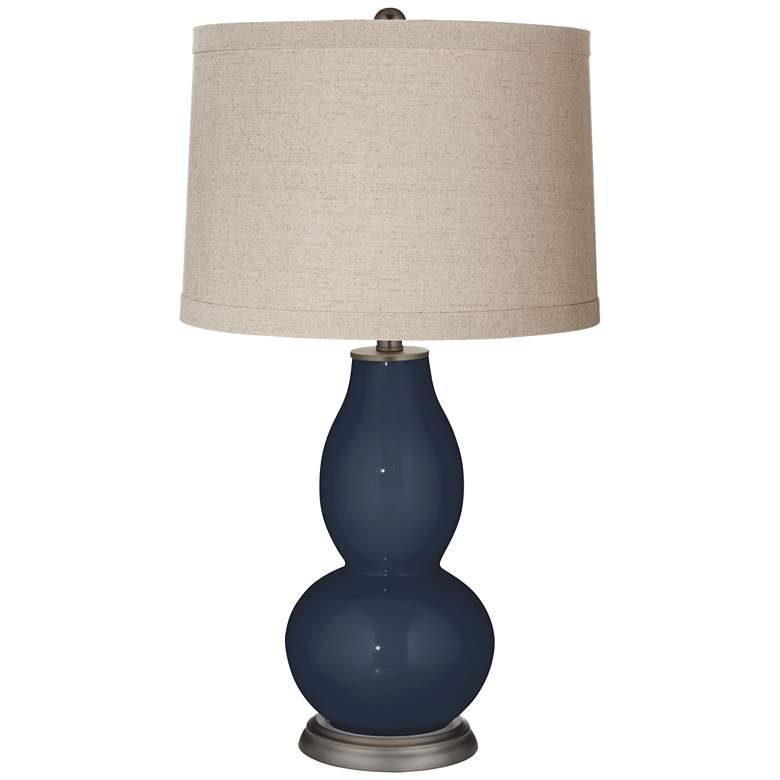 Image 1 Color Plus Double Gourd 28 3/4" High Linen Shade Naval Blue Table Lamp