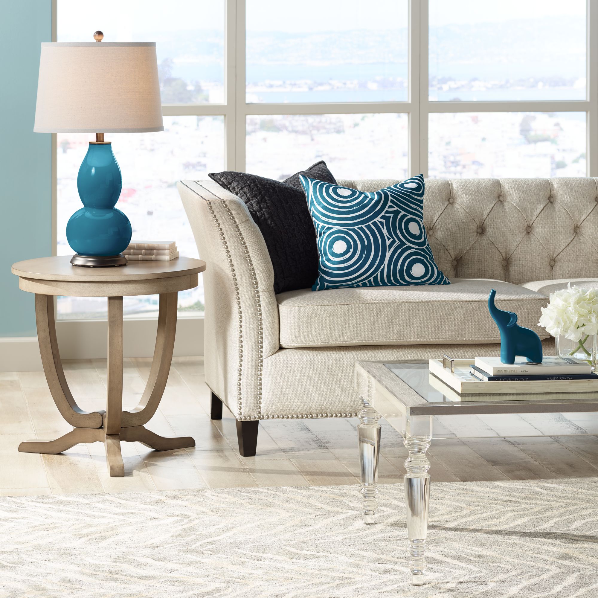 Image 4 Color Plus Double Gourd 28 3/4" High Oceanside Blue Table Lamp more views