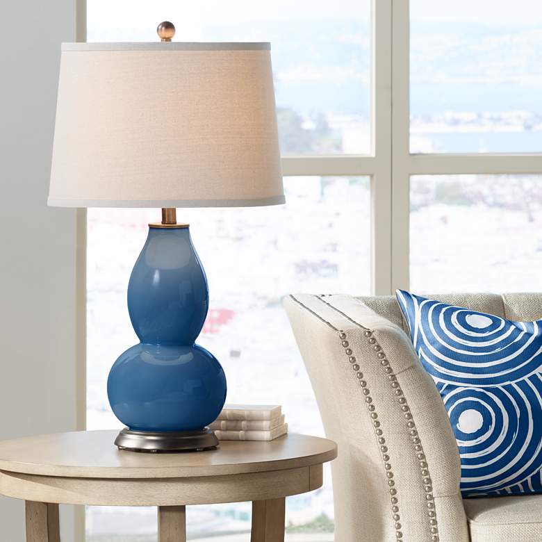 Image 1 Color Plus Double Gourd 28 3/4" High Regatta Blue Table Lamp