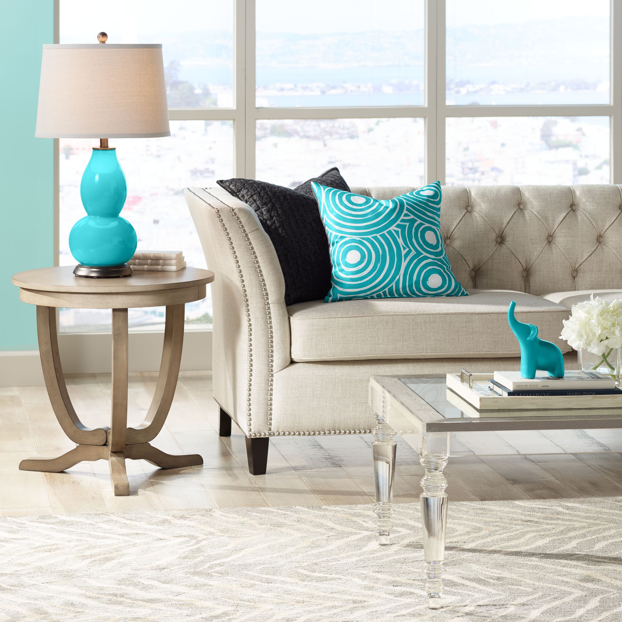 Image 4 Color Plus Double Gourd 28 3/4" High Surfer Blue Table Lamp more views