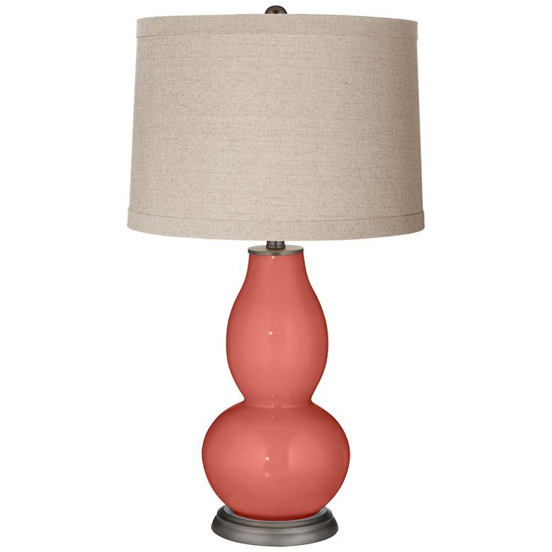 Image 1 Color Plus Double Gourd 28 3/4" Linen Drum Shade Coral Reef Table Lamp
