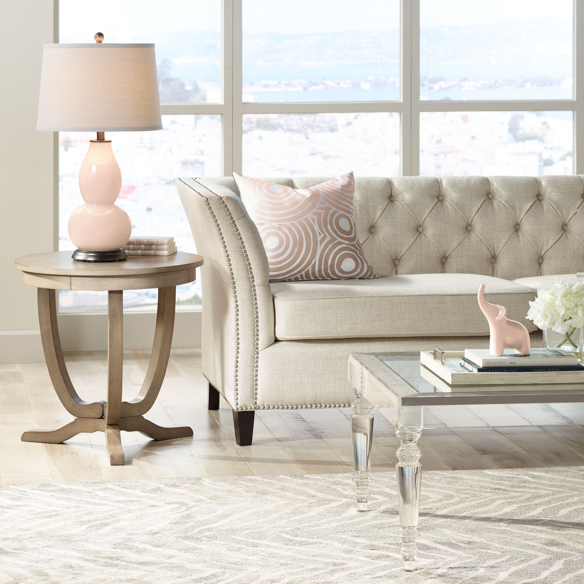 Image 3 Color Plus Double Gourd 28 3/4" Linen Pink Glass Table Lamp more views