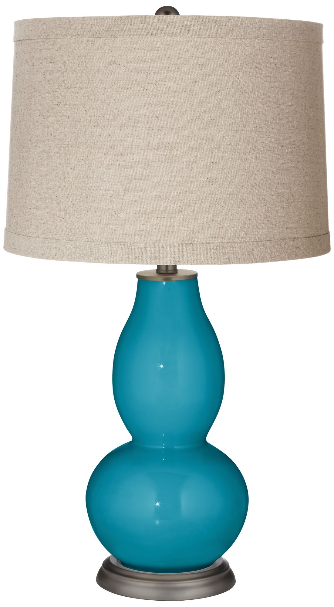 Image Color Plus Double Gourd 28 3/4" Linen Shade Caribbean Sea Blue Lamp