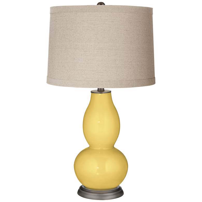 Image 1 Color Plus Double Gourd 28 3/4" Linen Shade Daffodil Yellow Table Lamp