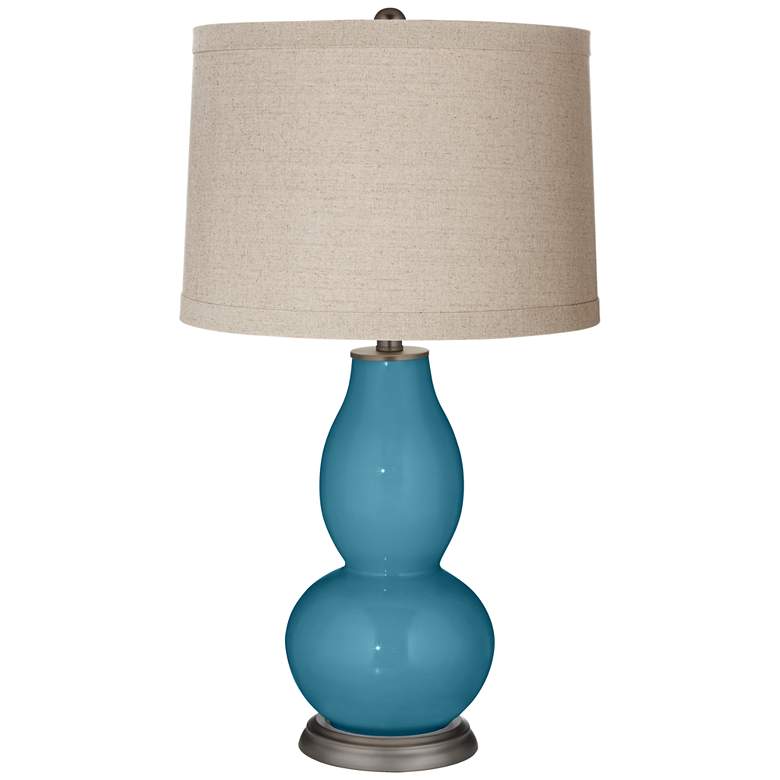 Image 1 Color Plus Double Gourd 28 3/4" Linen Shade Great Falls Blue Lamp