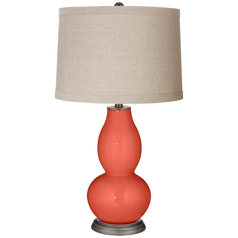 Image 1 Color Plus Double Gourd 28 3/4" Linen Shade Koi Orange Table Lamp
