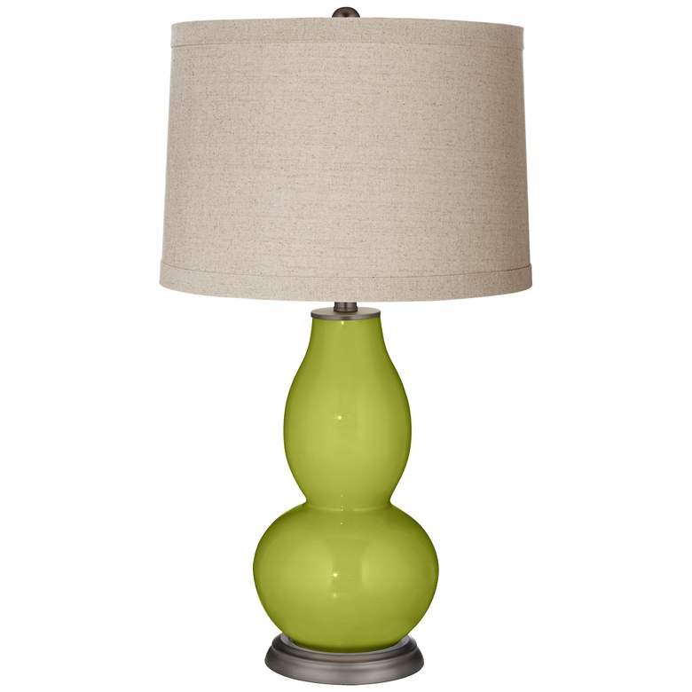 Image 1 Color Plus Double Gourd 28 3/4" Linen Shade Parakeet Green Table Lamp