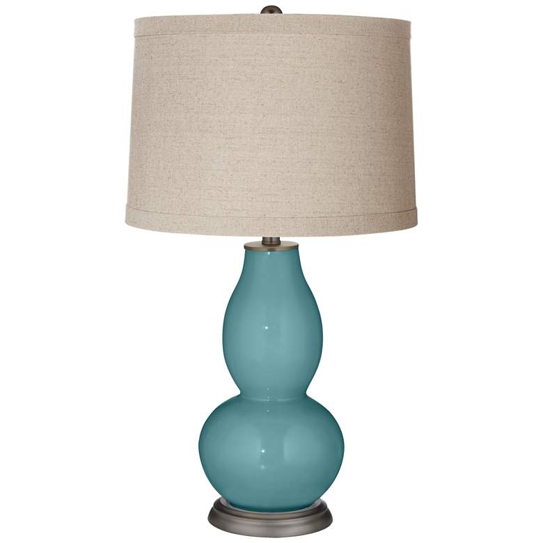 Image 1 Color Plus Double Gourd 28 3/4" Linen Shade Reflecting Pool Blue Lamp