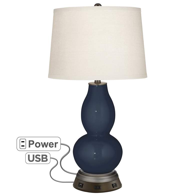 Image 1 Color Plus Double Gourd 28 3/4" Naval Blue Lamp with USB Workstation