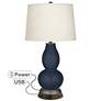 Color Plus Double Gourd 28 3/4" Naval Blue Lamp with USB Workstation