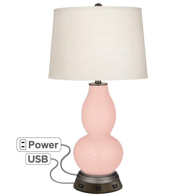 Image 1 Color Plus Double Gourd 28 3/4" Rose Pink Table Lamp with USB Base