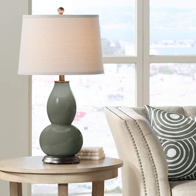 Image 1 Color Plus Double Gourd 28 3/4" Vine Lace Trim Pewter Green Table Lamp