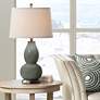 1_Color Plus Double Gourd 28 3/4" Vine Lace Trim Pewter Green Table Lamp