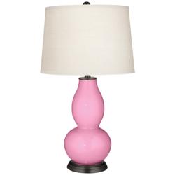 Color Plus Double Gourd 28 3/4&quot; White Shade and Candy Pink Table Lamp