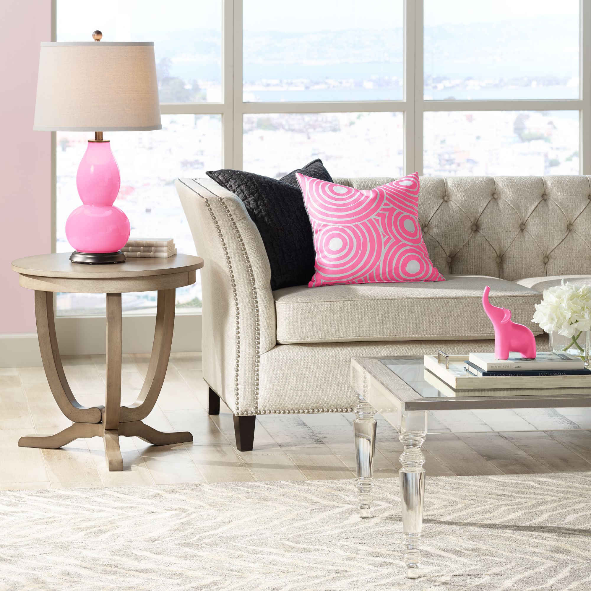 Image 3 Color Plus Double Gourd 28 3/4" White Shade and Candy Pink Table Lamp more views