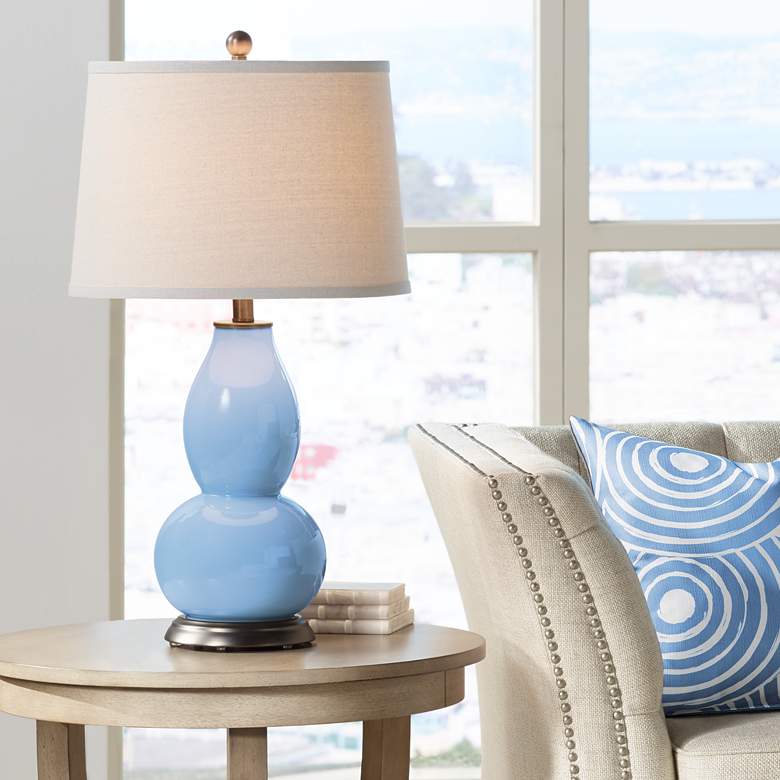 Image 1 Color Plus Double Gourd 28 3/4 inch White Shade and Placid Blue Table Lamp