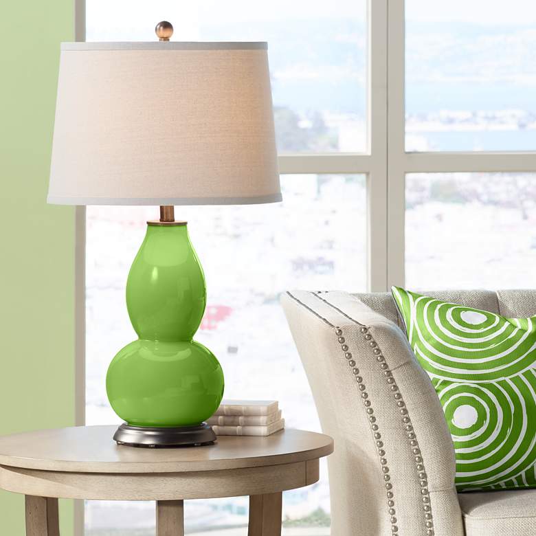 Image 1 Color Plus Double Gourd 28 3/4 inch White Shade Rosemary Green Table Lamp