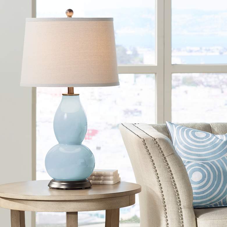 Image 1 Color Plus Double Gourd 28 3/4 inch White Shade Vast Sky Blue Table Lamp