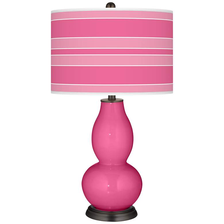 Image 1 Color Plus Double Gourd 29 1/2" Bold Stripe Blossom Pink Table Lamp