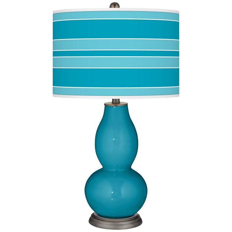 Image 1 Color Plus Double Gourd 29 1/2" Bold Stripe Caribbean Sea Blue Lamp