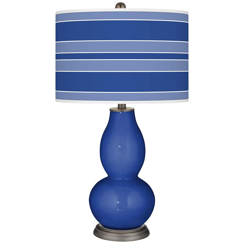 Image 1 Color Plus Double Gourd 29 1/2" Bold Stripe Dazzling Blue Table Lamp