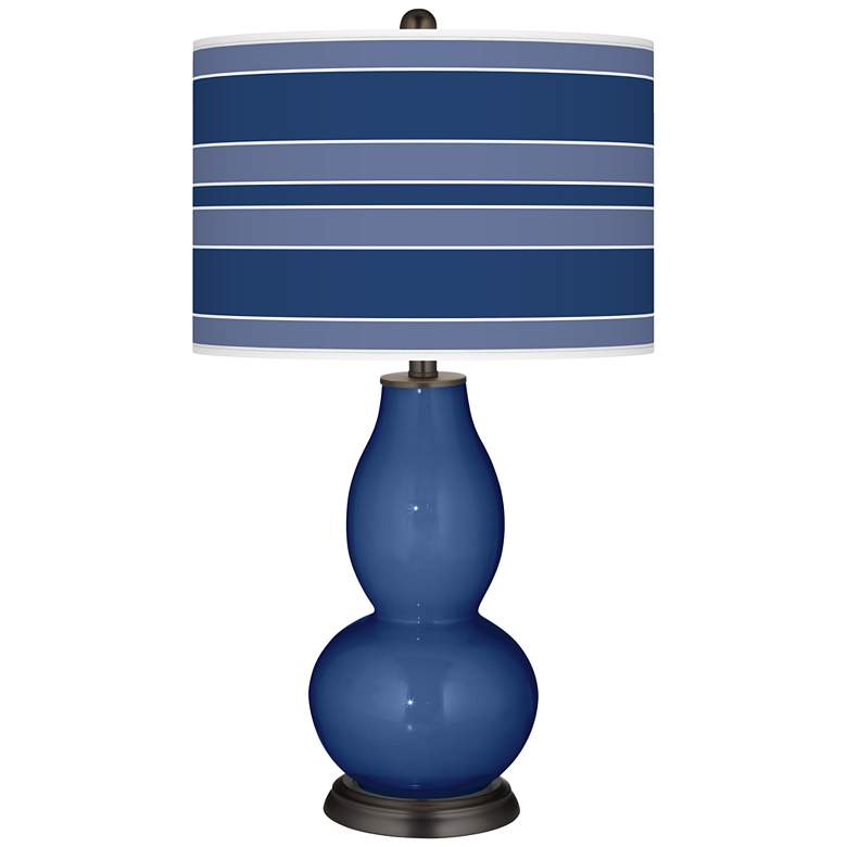 Image 1 Color Plus Double Gourd 29 1/2" Bold Stripe Monaco Blue Table Lamp