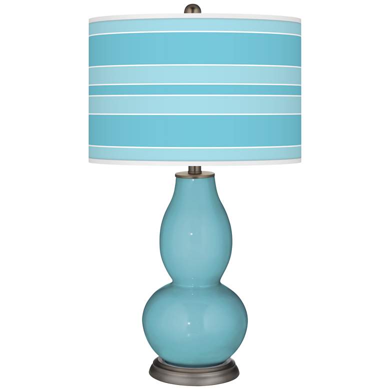 Image 1 Color Plus Double Gourd 29 1/2" Bold Stripe Nautilus Blue Table Lamp