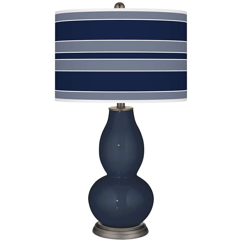 Image 1 Color Plus Double Gourd 29 1/2" Bold Stripe Naval Blue Table Lamp