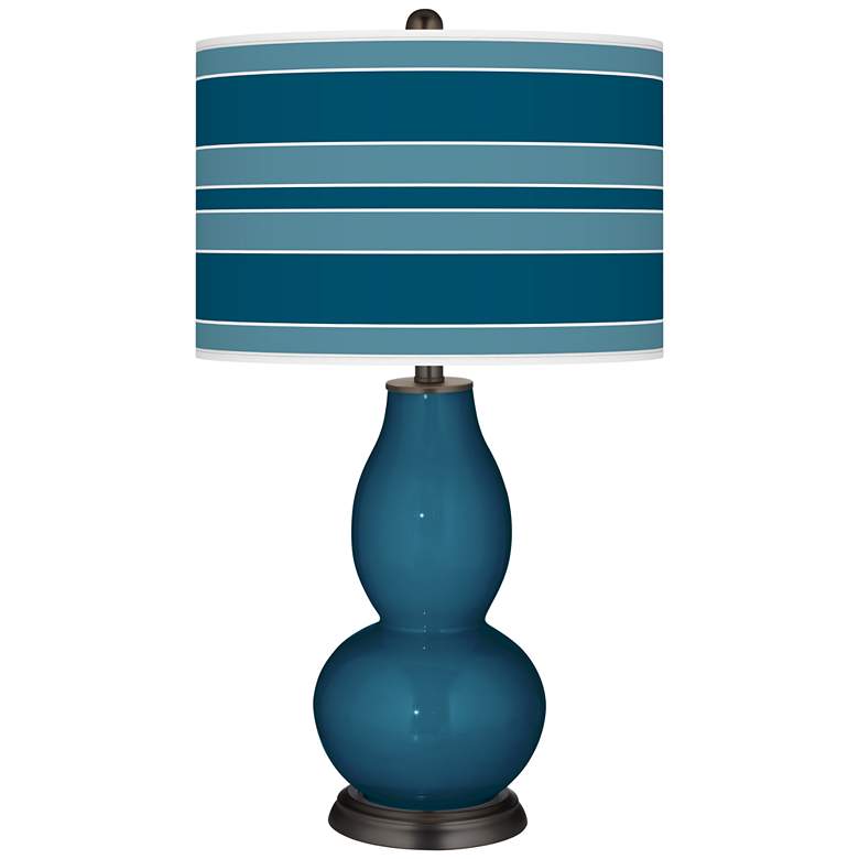Image 1 Color Plus Double Gourd 29 1/2" Bold Stripe Oceanside Blue Table Lamp