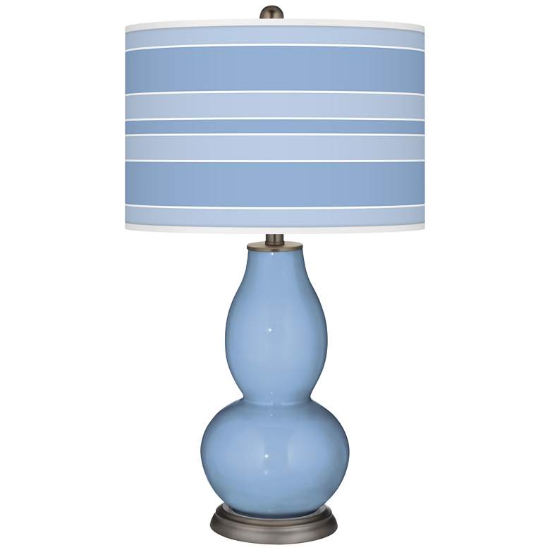 Image 1 Color Plus Double Gourd 29 1/2 inch  Bold Stripe Placid Blue Table Lamp