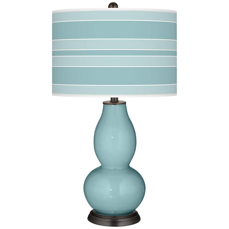 Image 1 Color Plus Double Gourd 29 1/2" Bold Stripe Raindrop Blue Table Lamp