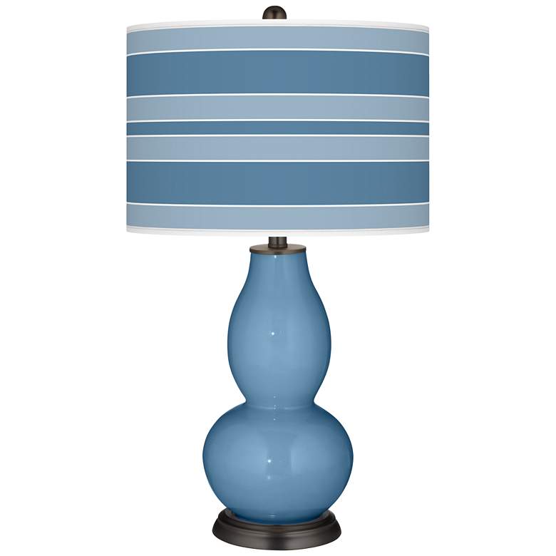 Image 1 Color Plus Double Gourd 29 1/2 inch  Bold Stripe Secure Blue Table Lamp
