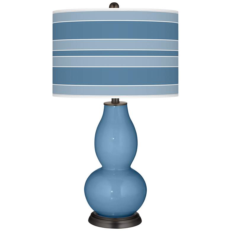 Image 1 Color Plus Double Gourd 29 1/2" Bold Stripe Secure Blue Table Lamp