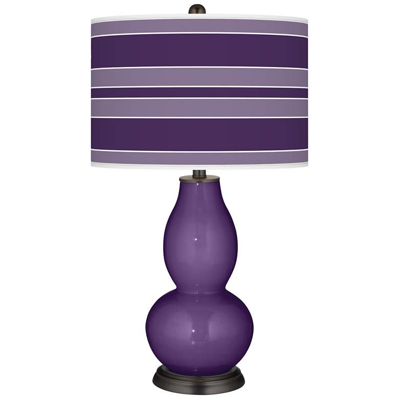 Image 1 Color Plus Double Gourd 29 1/2" Bold Stripe Shade Acai Purple Lamp