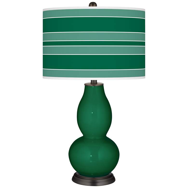 Image 1 Color Plus Double Gourd 29 1/2" Bold Stripe Shade Greens Table Lamp