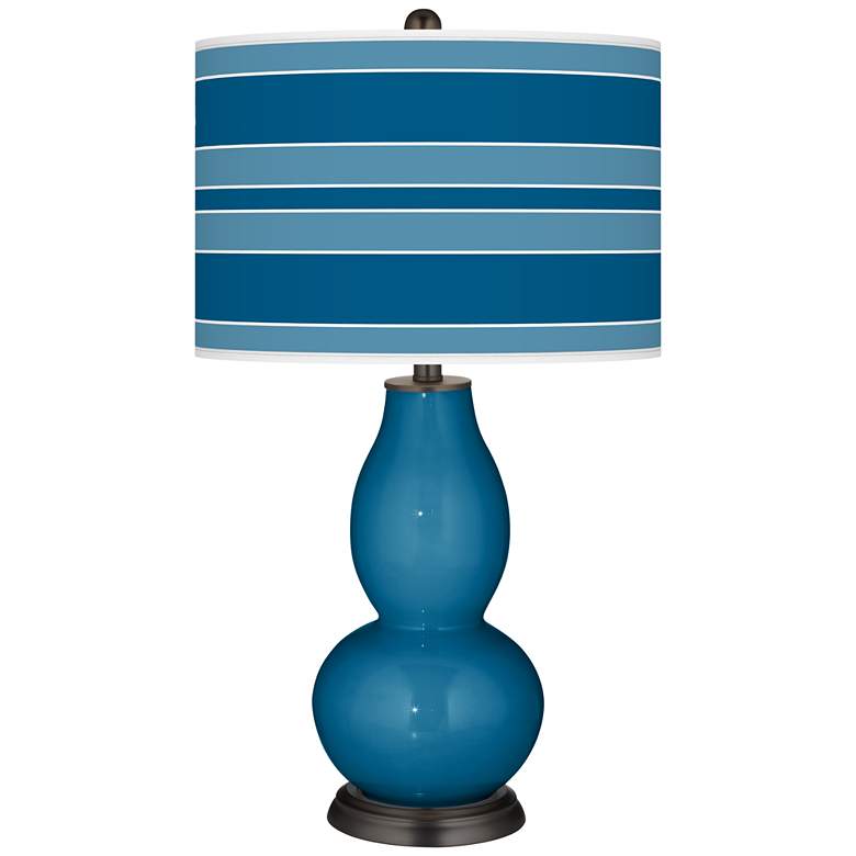 Image 1 Color Plus Double Gourd 29 1/2" Bold Stripe Shade Mykonos Blue Lamp