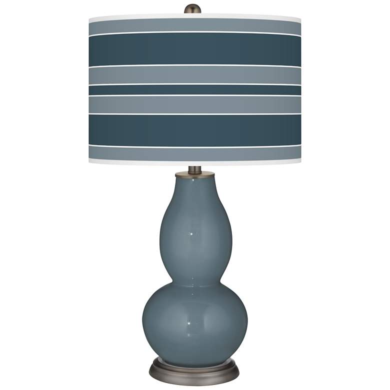 Image 1 Color Plus Double Gourd 29 1/2" Bold Stripe Smoky Blue Table Lamp