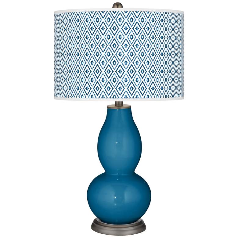 Image 1 Color Plus Double Gourd 29 1/2" Diamonds Shade Mykonos Blue Table Lamp
