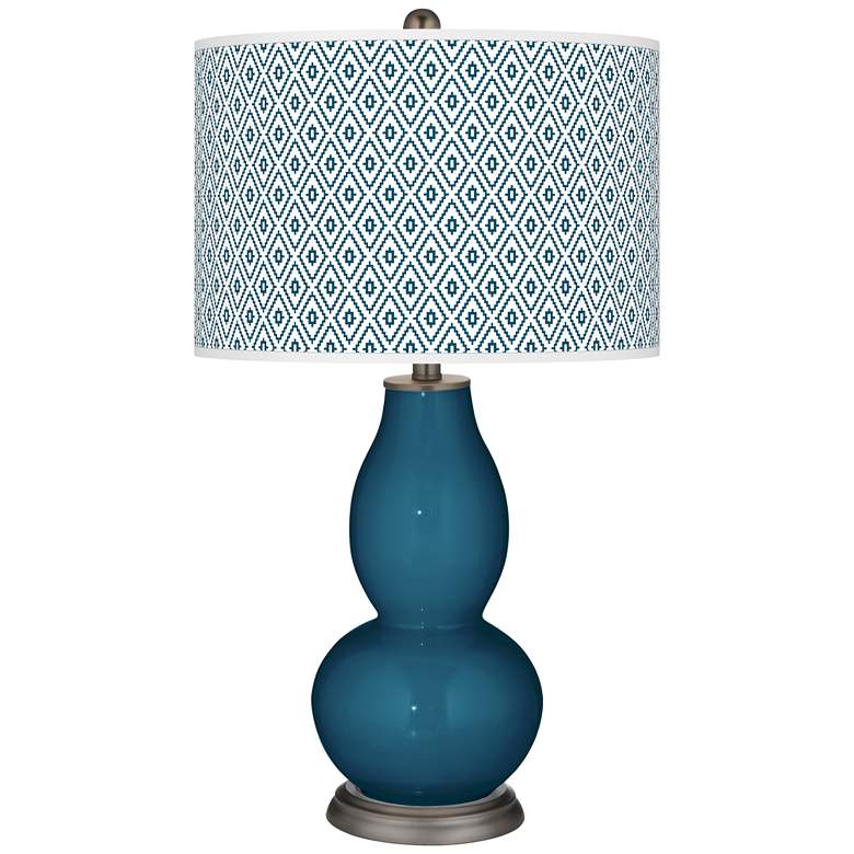 Image 1 Color Plus Double Gourd 29 1/2" Diamonds Shade Oceanside Blue Lamp