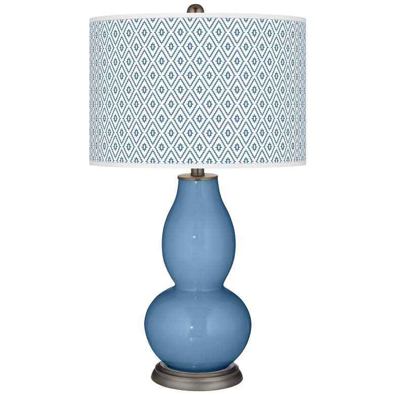 Image 1 Color Plus Double Gourd 29 1/2 inch Diamonds  Shade Secure Blue Table Lamp