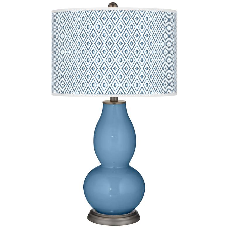 Image 1 Color Plus Double Gourd 29 1/2" Diamonds Shade Secure Blue Table Lamp