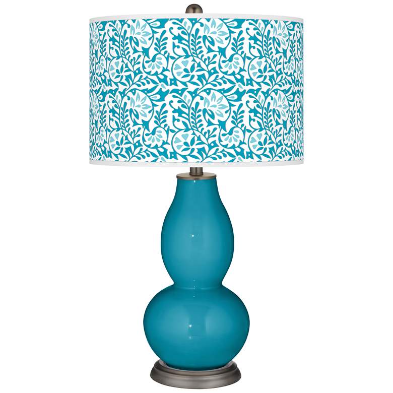 Image 1 Color Plus Double Gourd 29 1/2" Gardenia Caribbean Sea Blue Table Lamp