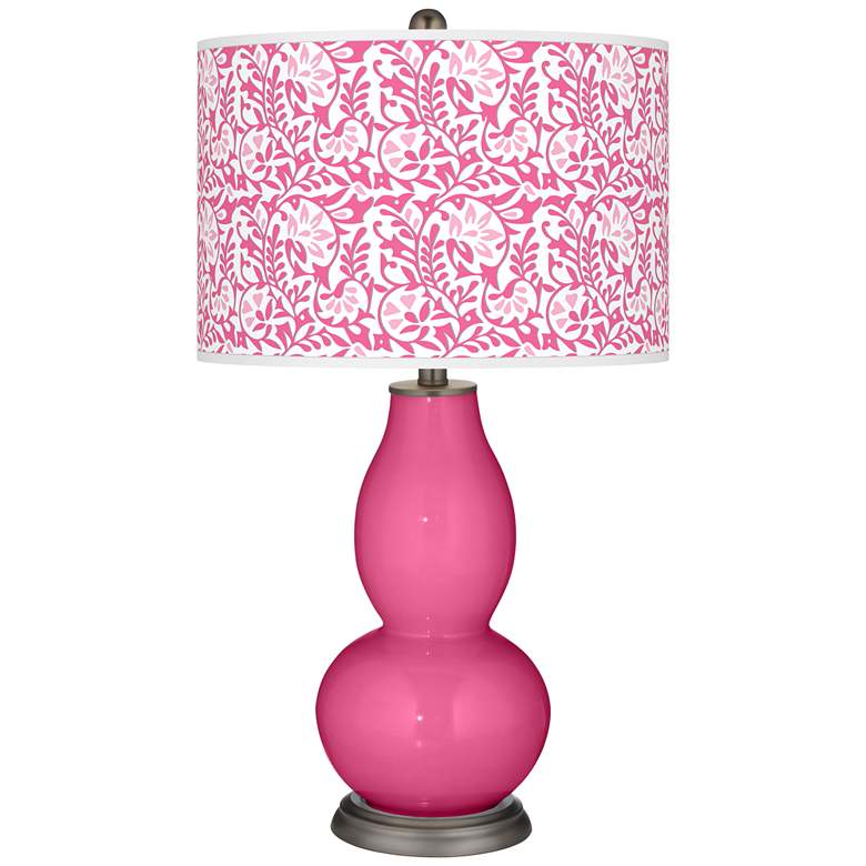 Image 1 Color Plus Double Gourd 29 1/2" Gardenia Shade Blossom Pink Table Lamp