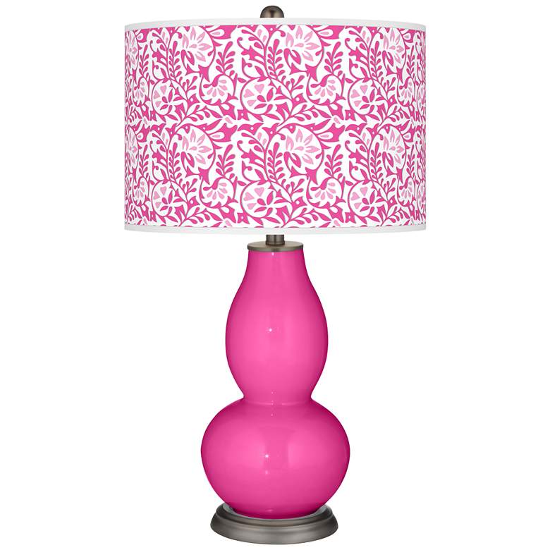 Image 1 Color Plus Double Gourd 29 1/2" Gardenia Shade Fuchsia Pink Table Lamp
