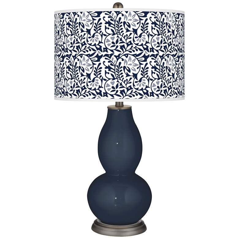 Image 1 Color Plus Double Gourd 29 1/2" Gardenia Shade Naval Blue Table Lamp