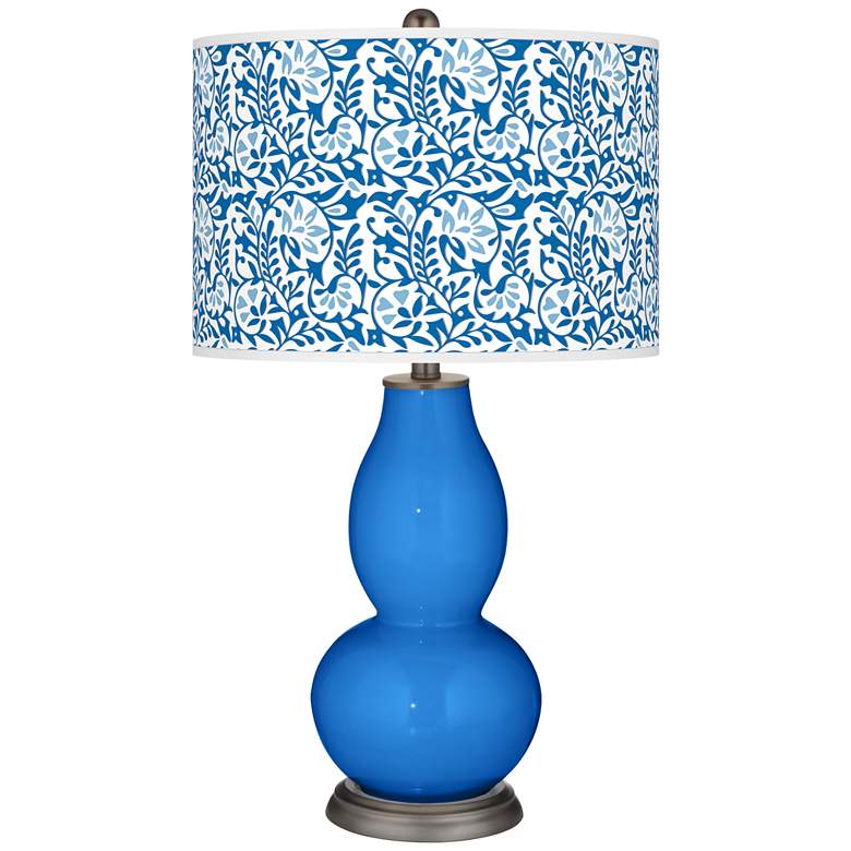 Image 1 Color Plus Double Gourd 29 1/2" Gardenia Shade Royal Blue Table Lamp